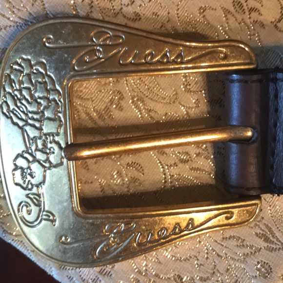 Guess Accessories Guess Gold Buckle Brown Leather Belt Vtg Bag Poshmark